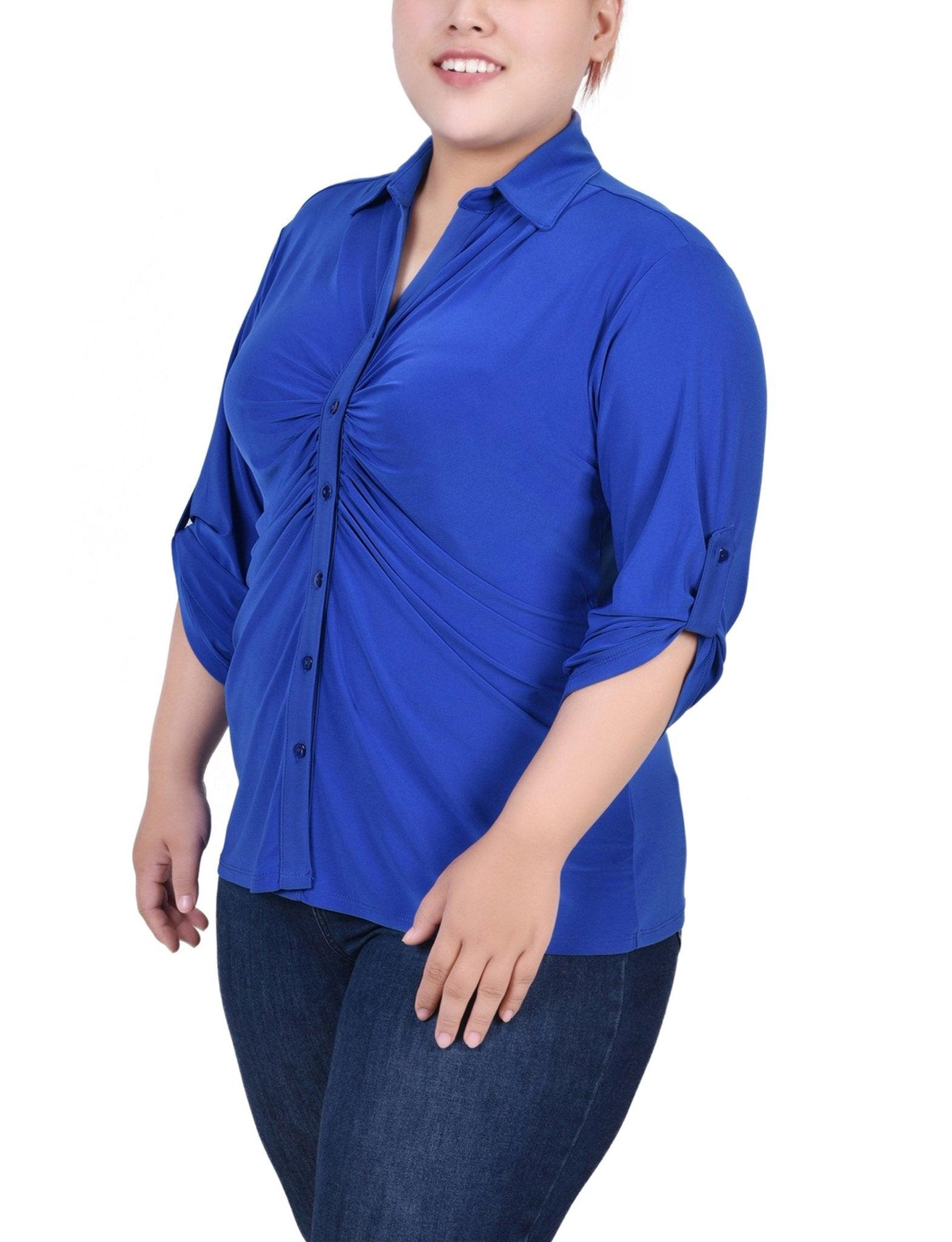 Surf The Web 3/4 Roll Tab Rouched-Front Top - Plus Product Image