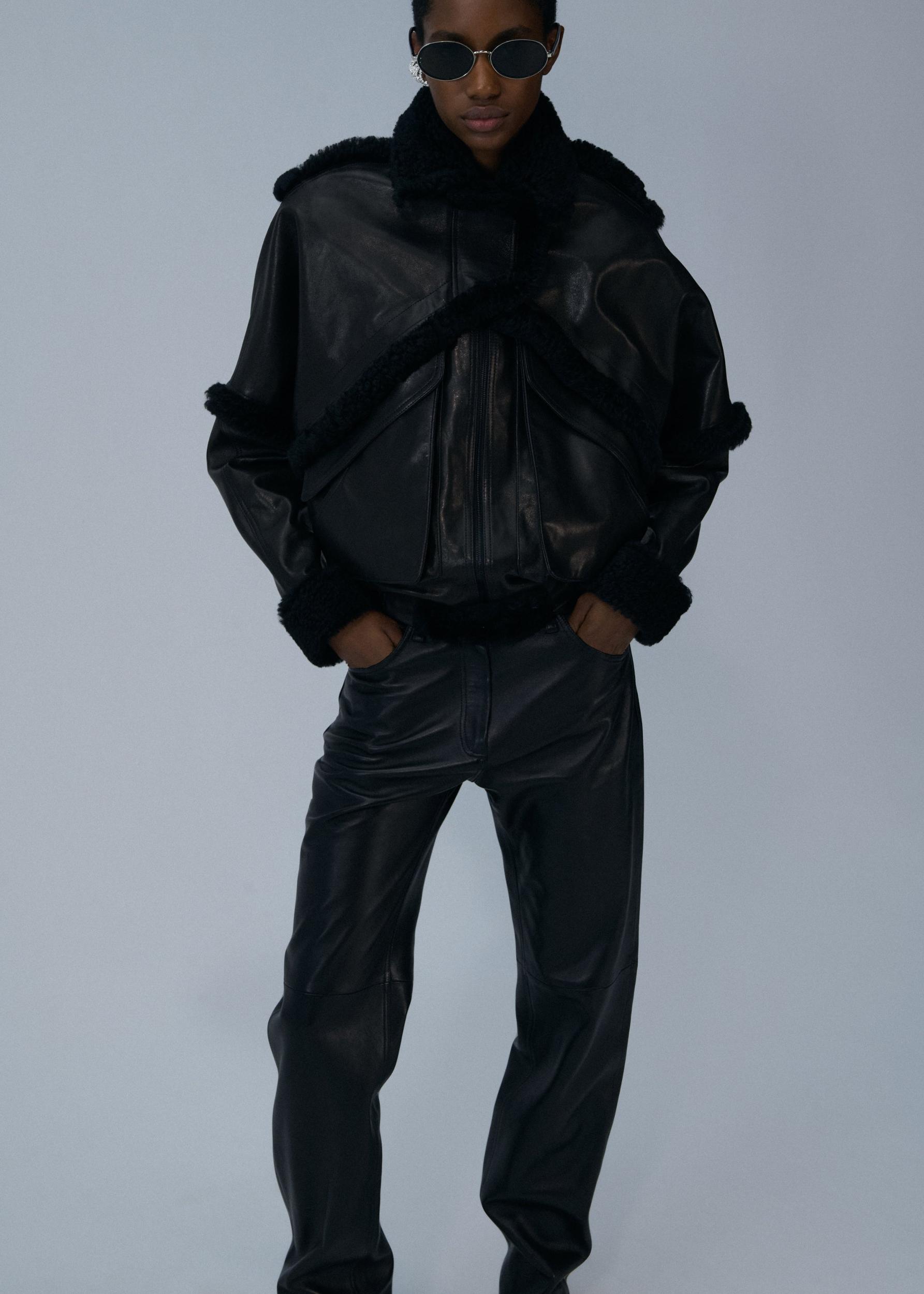 Shearling bomber jacket in black Product Image