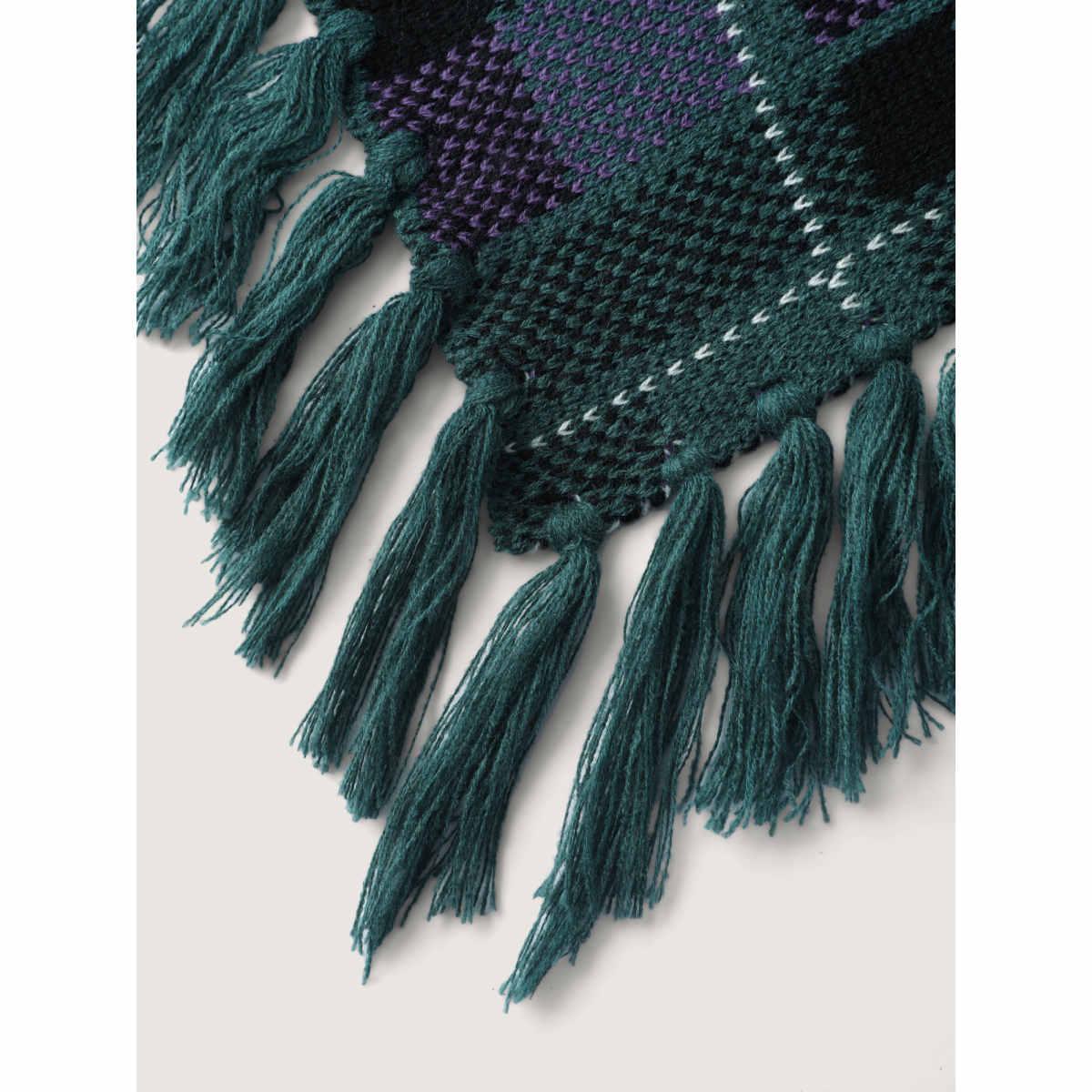 Plus Size Holiday Plaid Turtleneck Fringe Hem Pullover DarkSlateGray Women Leisure Loose Long Sleeve Turtleneck Casual Pullovers BloomChic 14-16/1X Product Image