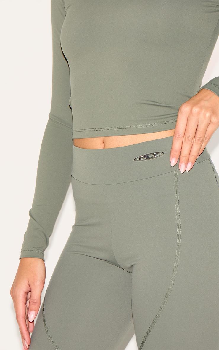 Olive Sport Metal Badge Sculpt High Waist Flare Pants Product Image