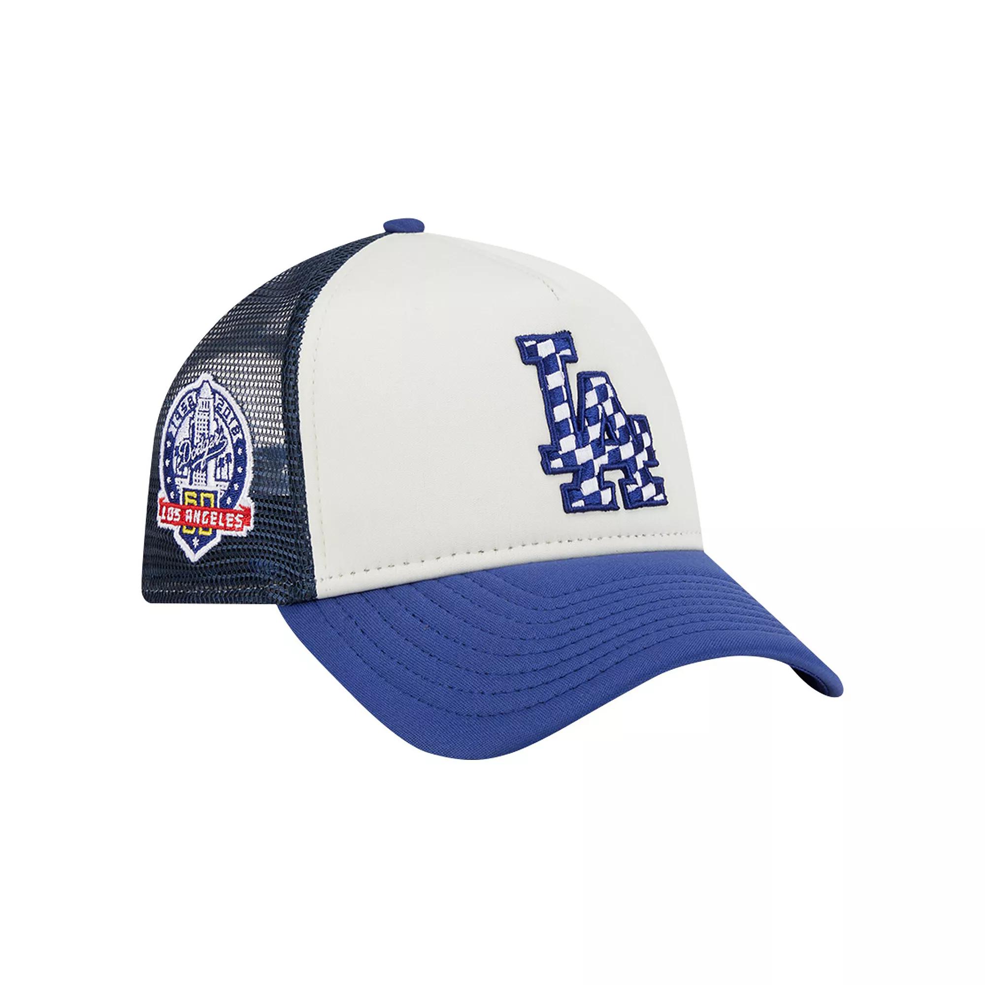 Men's New Era White/Royal Los Angeles Dodgers Checkered Flag A-Frame Trucker 9FORTY Adjustable Hat Product Image