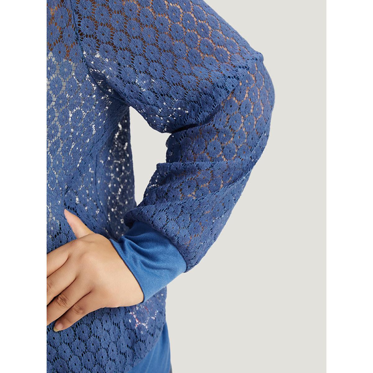 Plus Size Plain Lace Patchwork Zipper Cut Out Jacket Women Aegean Plain Dailywear Jackets BloomChic 26/4X Product Image