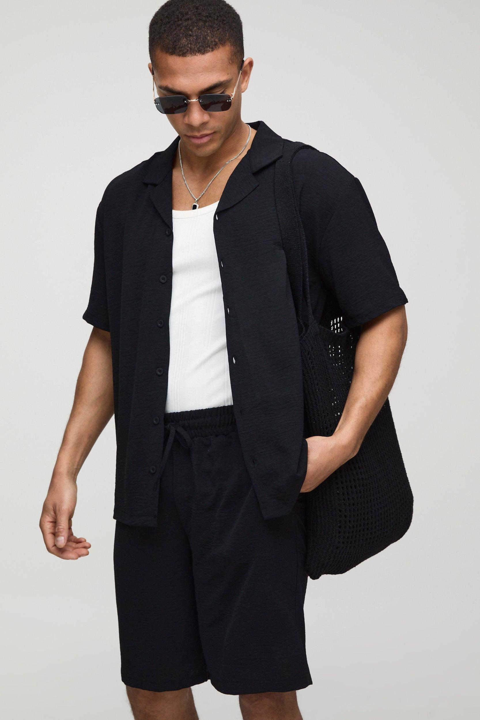 Oversized Crinkle Shirt & Relaxed Short Set | boohooMAN USA Product Image