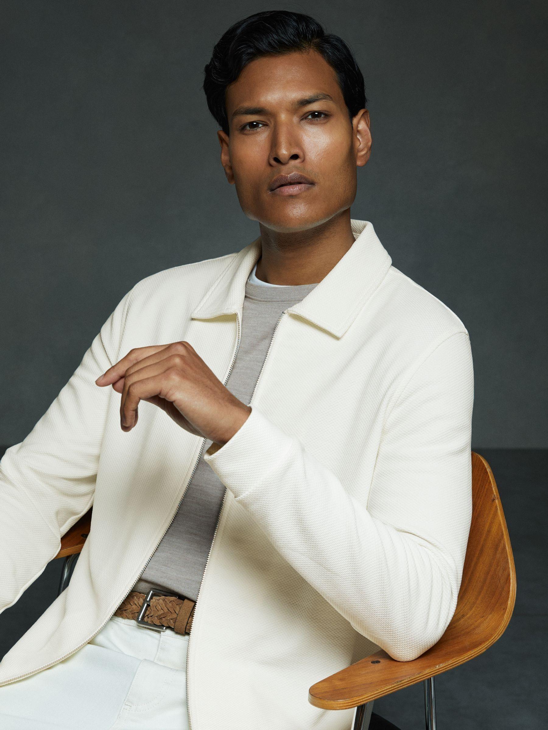 Textured Zip-Through Overshirt in Off White Product Image