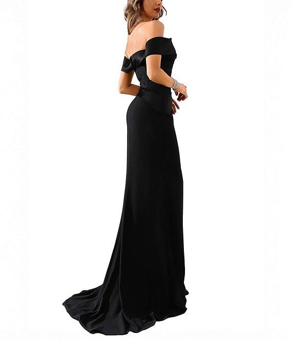 Terani Couture Off The Shoulder Pleated Bodice Crepe Mermaid Gown Product Image