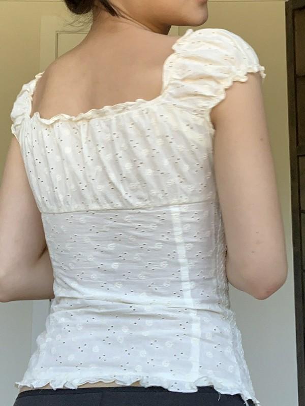 Button Down Broidered Lace Crop Blouse Product Image