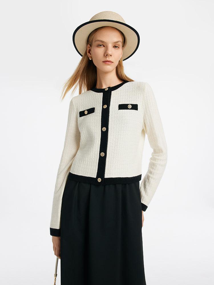 Contrast Trim Cardigan And Vest Dress Two-Piece Set Product Image