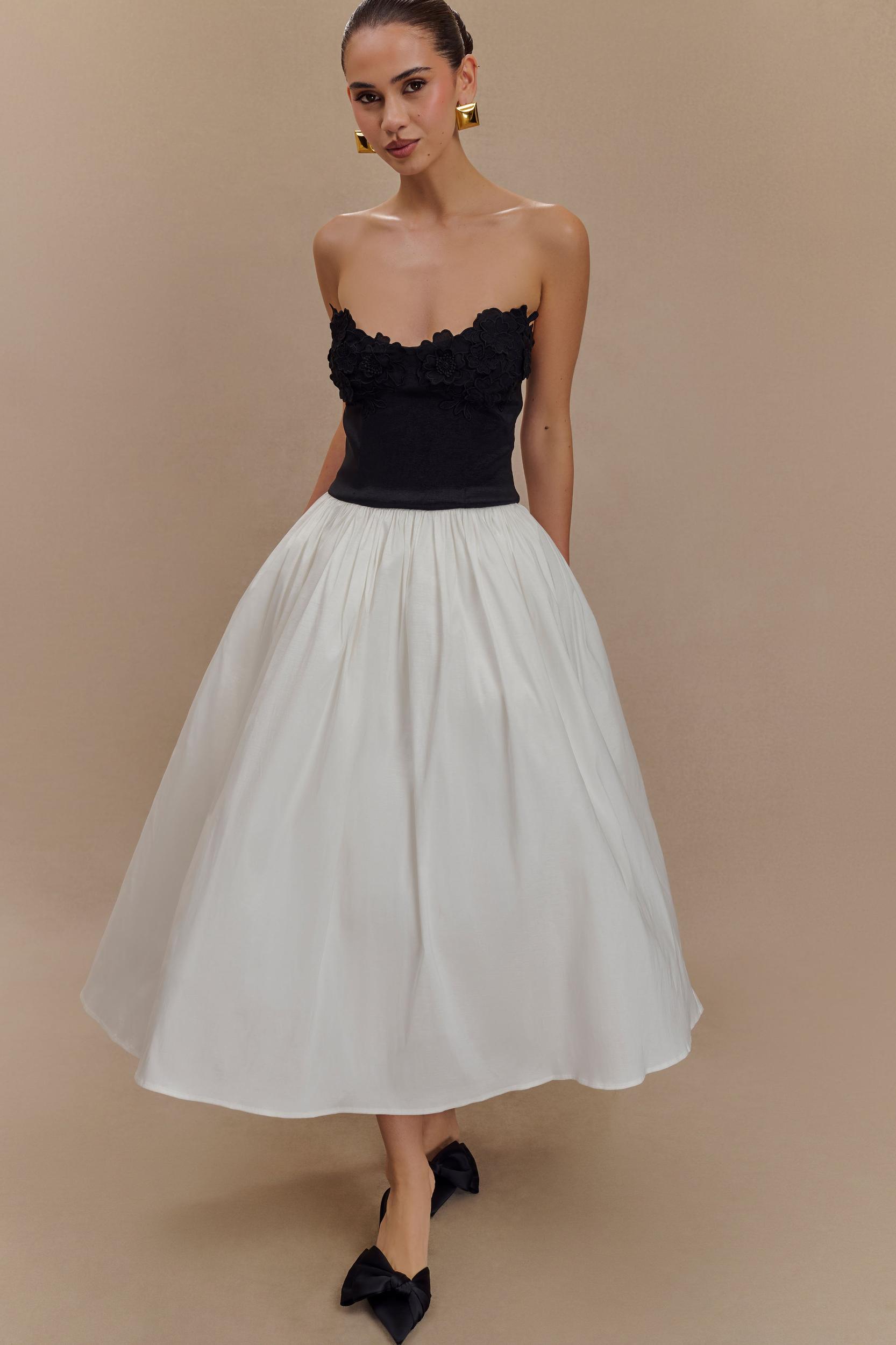 Elyssa Embroidered Contrast Midi Dress - Black/White Product Image