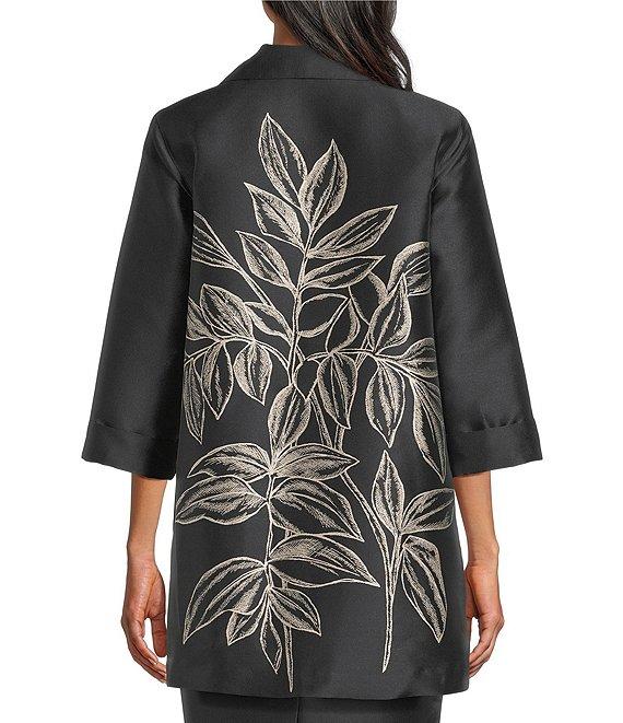 Caroline Rose Printed Rose Leaf Jacquard Point Collar 3/4 Sleeve Statement Jacket Product Image
