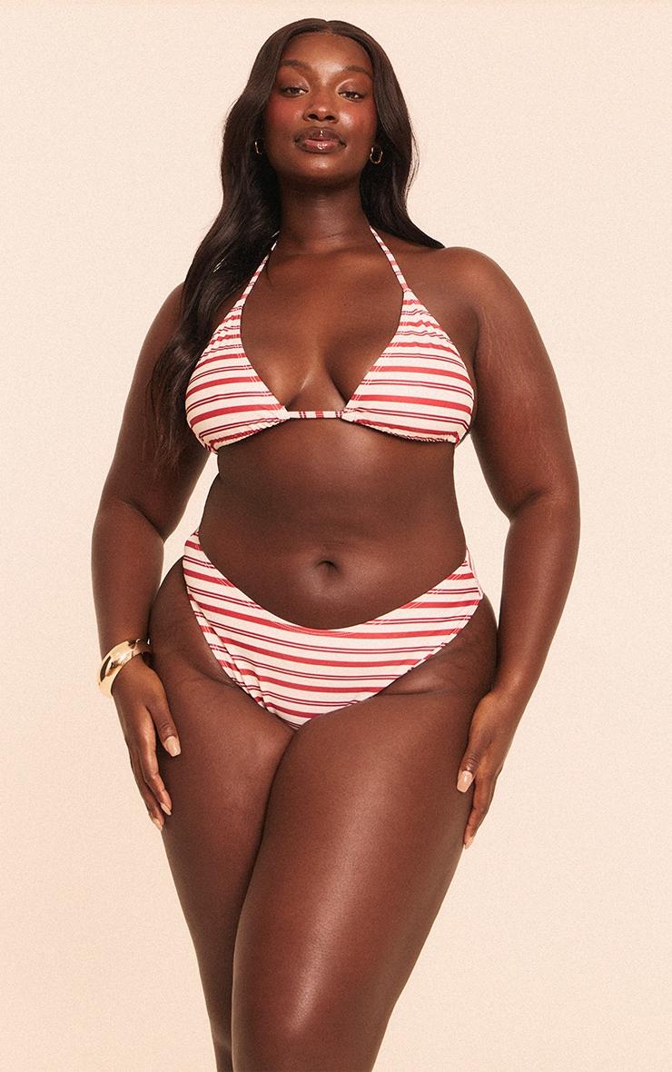 Plus Red Stripe Tanga Bikini Bottoms Product Image