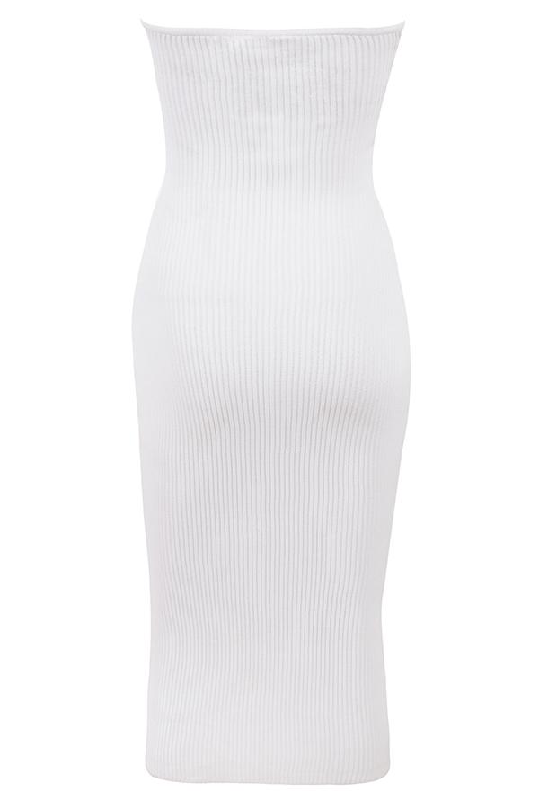 Oriana  white ribbed knit strapless midi dress - sale Product Image