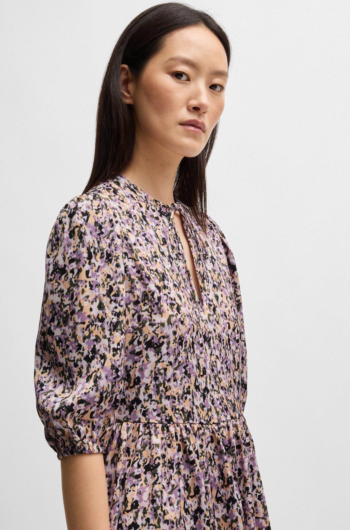 Cropped-sleeve dress in hammered satin with seasonal print Product Image