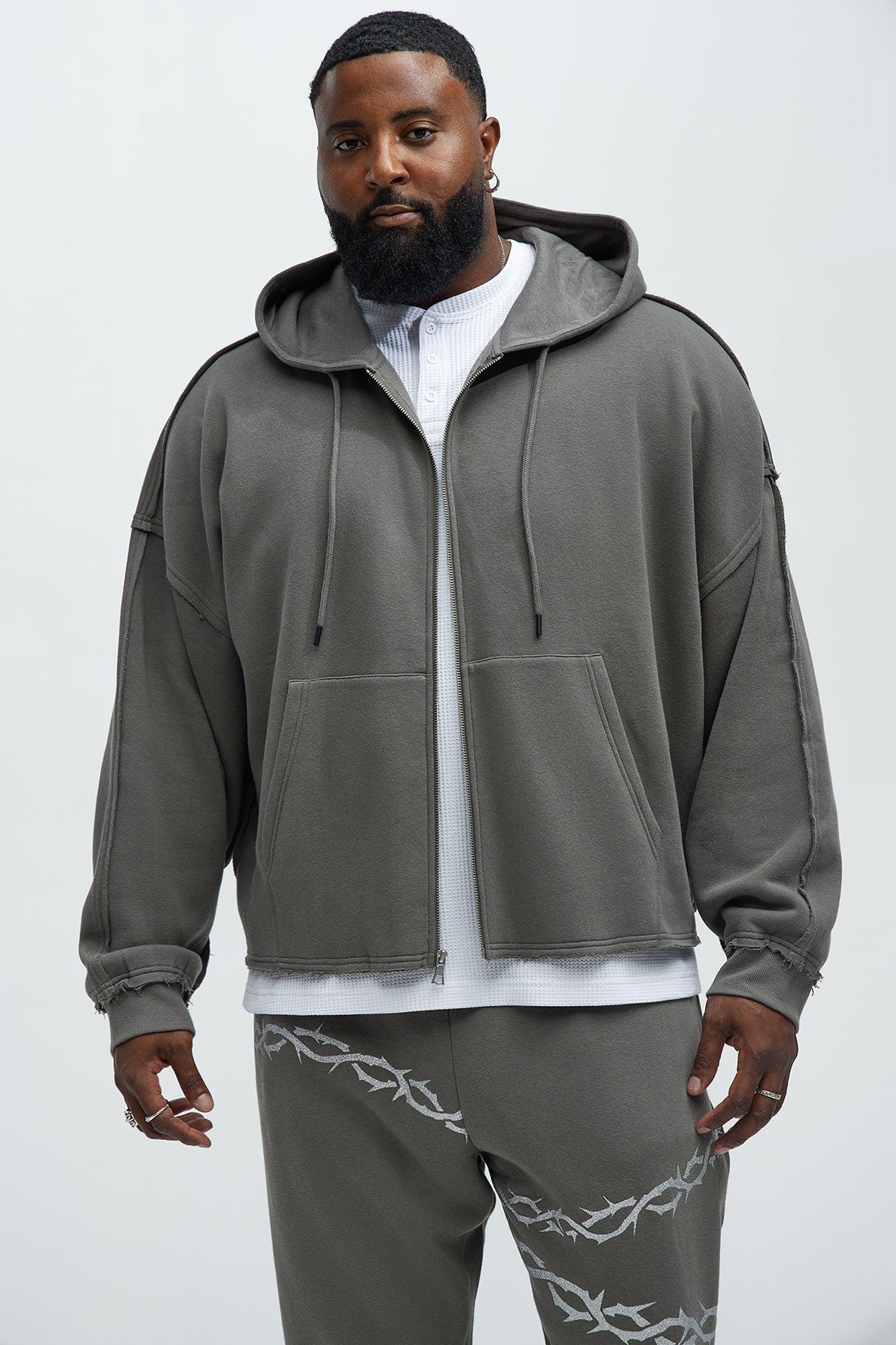 Tyson Oversized Cropped Zip Up Hoodie - Grey Product Image
