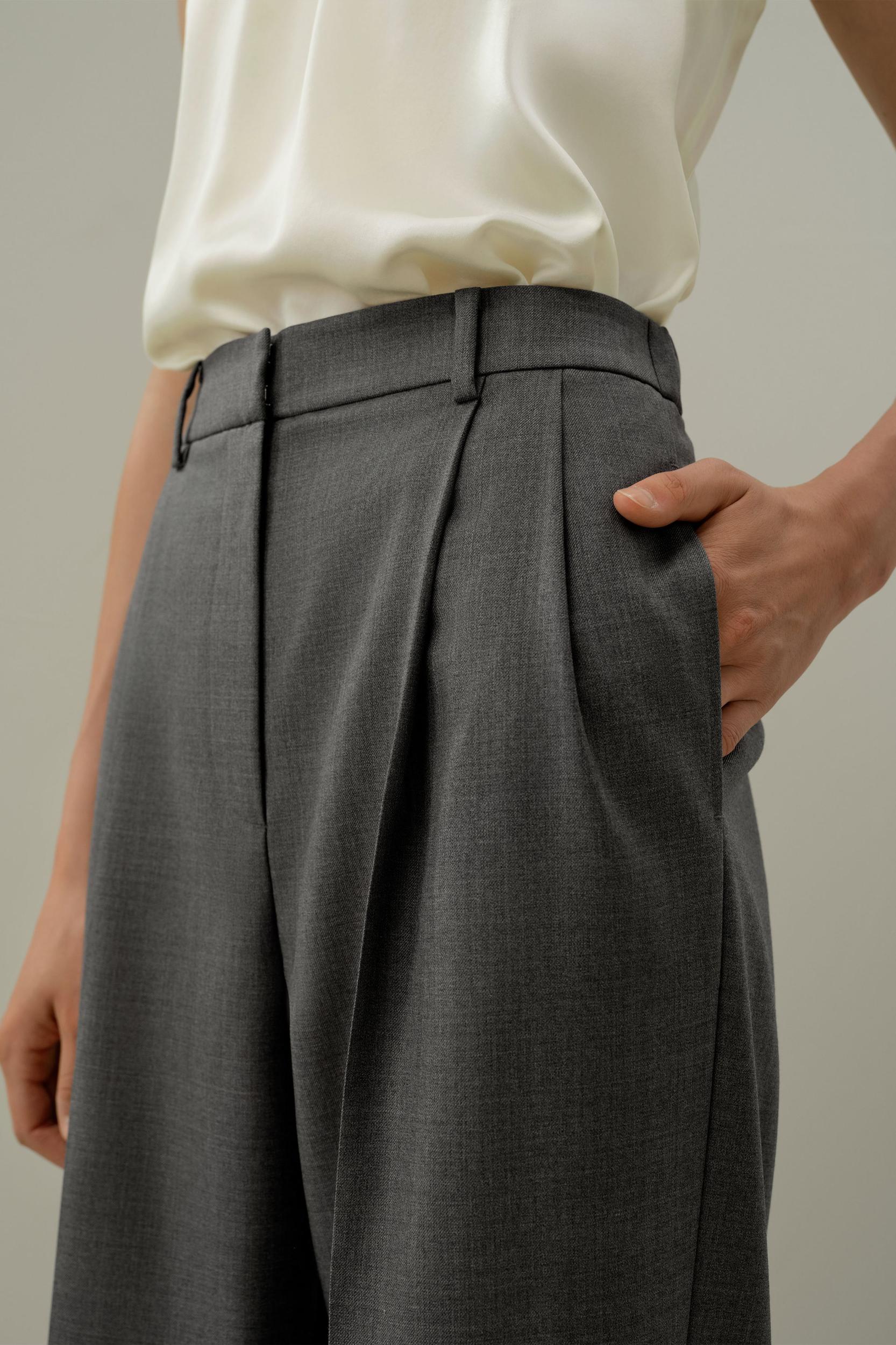 LILYSILK Women's Wool-Silk Straight Leg Pants, Soot, Size 10: Tailored, Breathable Comfort Product Image