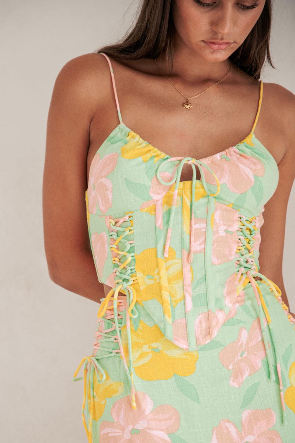 Marselle Midi Skirt - Rose Fill Green Product Image