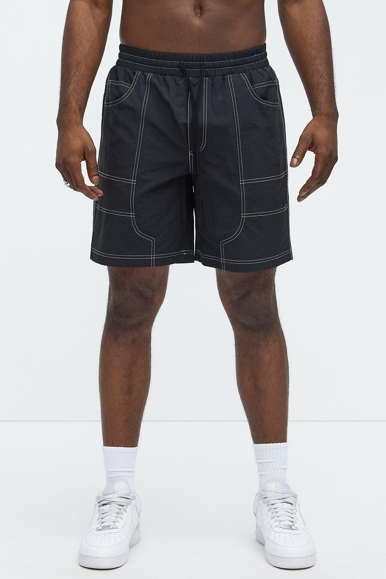 Nylon Contrast Stitch Relaxed Shorts - Black Product Image
