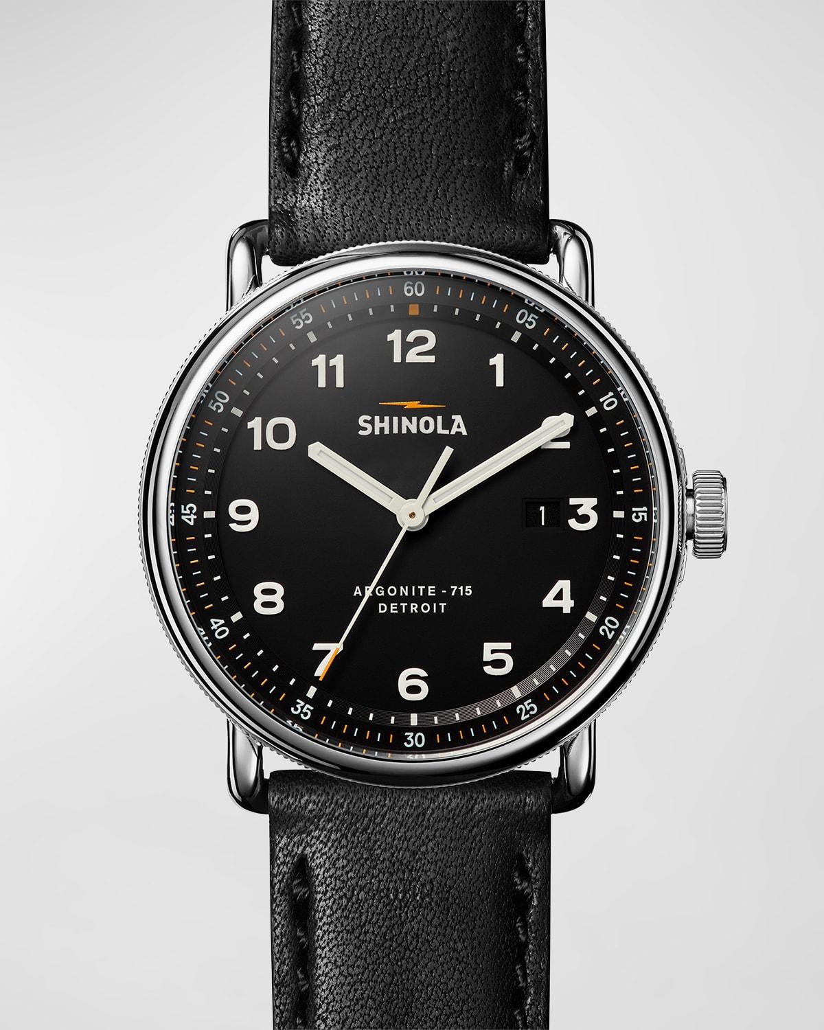 Mens Canfield 43MM Leather Strap Watch Product Image