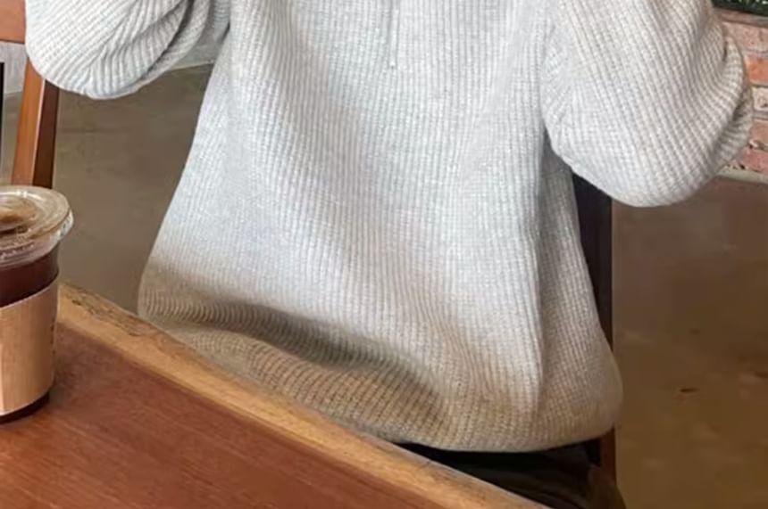 Half Zip Plain Hoodie Product Image