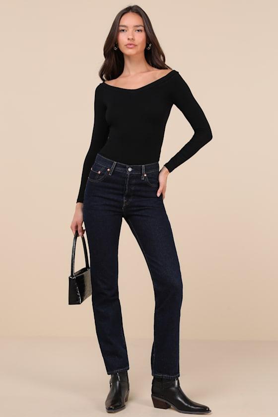 Simply Polished Black Ribbed Off-the-Shoulder Bodysuit Product Image