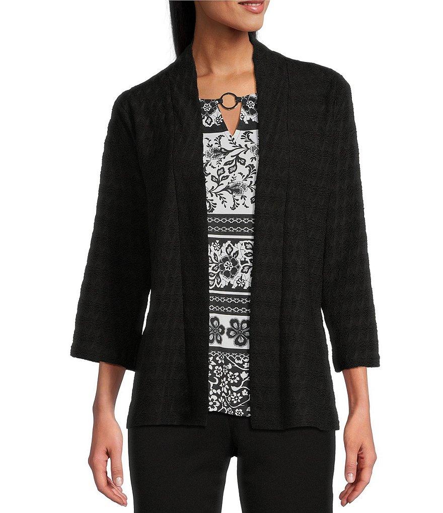 Allison Daley 3/4 Sleeve Open-Front Wave Knit Cardigan Product Image