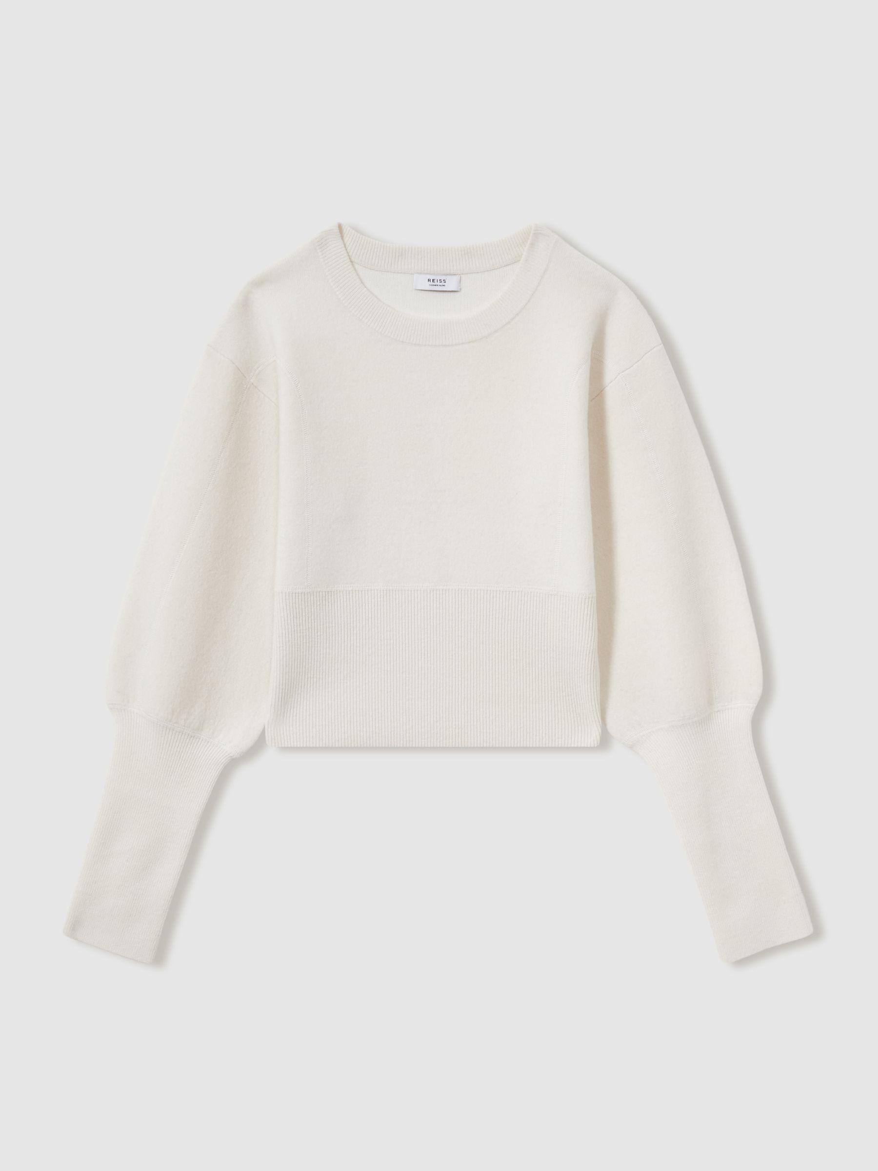 Wool-Blend Balloon-Sleeve Cropped Jumper in Cream Product Image