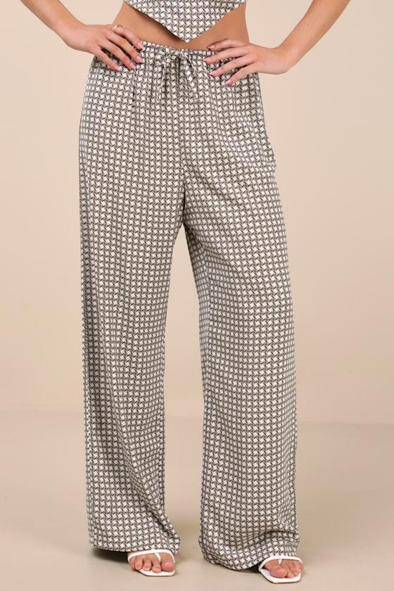 Carefree Agenda Sage Green Geometric Print Drawstring Pants Product Image