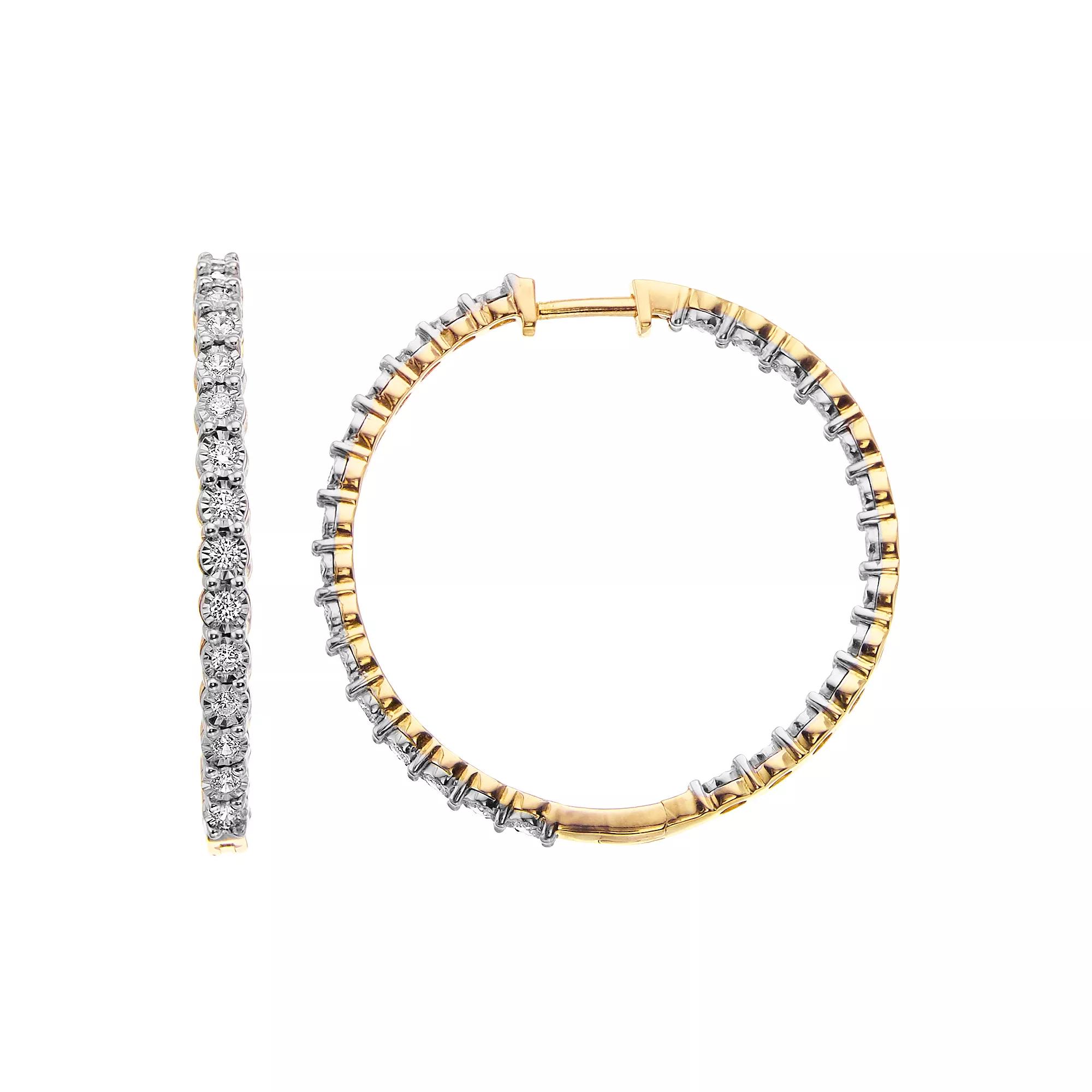 Diamond Brilliance 1 Carat T.W. Diamond Hoop Earrings, Women's, Pink Tone Product Image