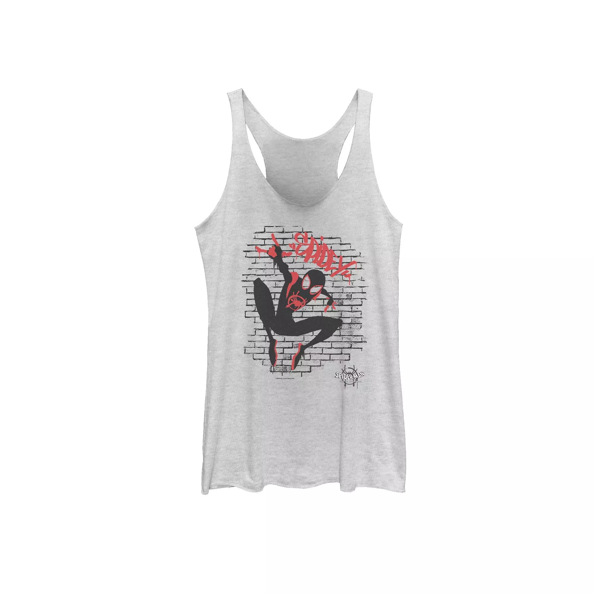 Juniors' Marvel Spider-Man Spiderverse Graffiti Graphic Tank Top, Girl's, Size: Small, White Grey Product Image