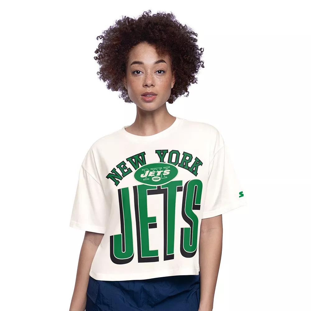 Women's Starter White New York Jets Throwback Play the Ball Boxy Cropped T-Shirt,  Product Image