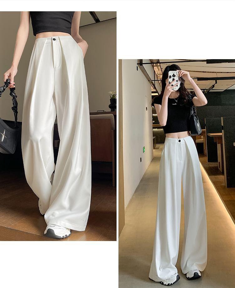 High Rise Plain Wide Leg Slacks Product Image