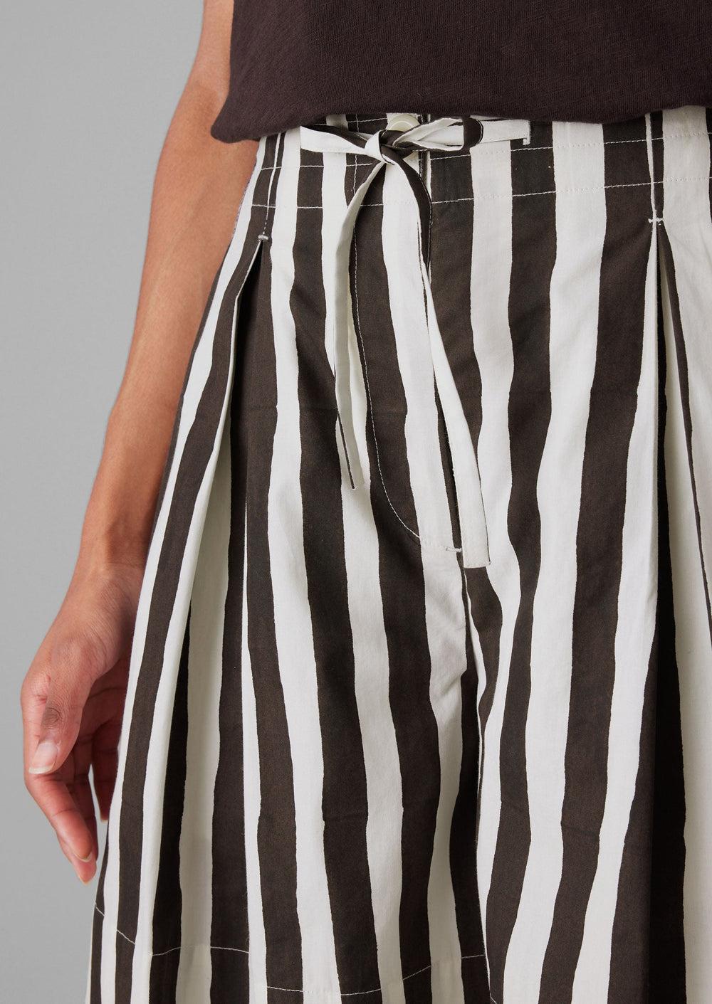 Wave Stripe Block Print Cotton Shorts | Ecru/Chocolate Product Image