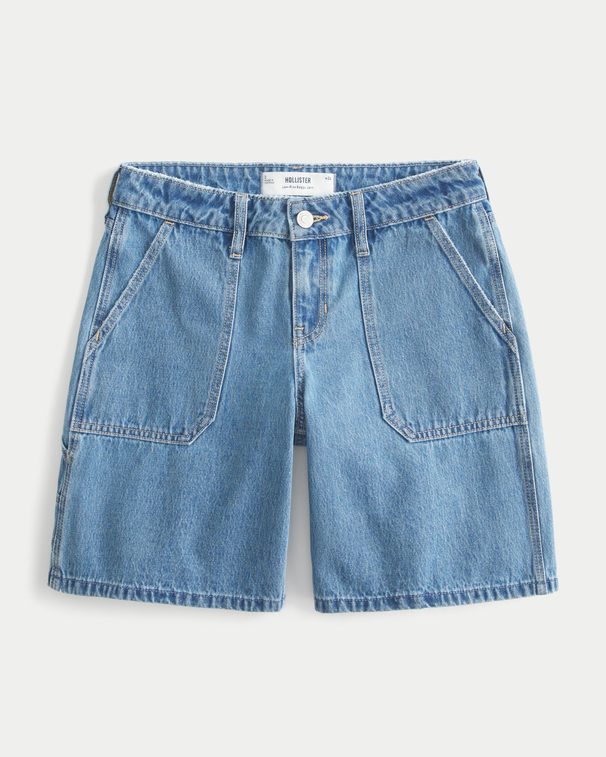 Low-Rise Medium Wash Number Graphic Baggy Jort Product Image