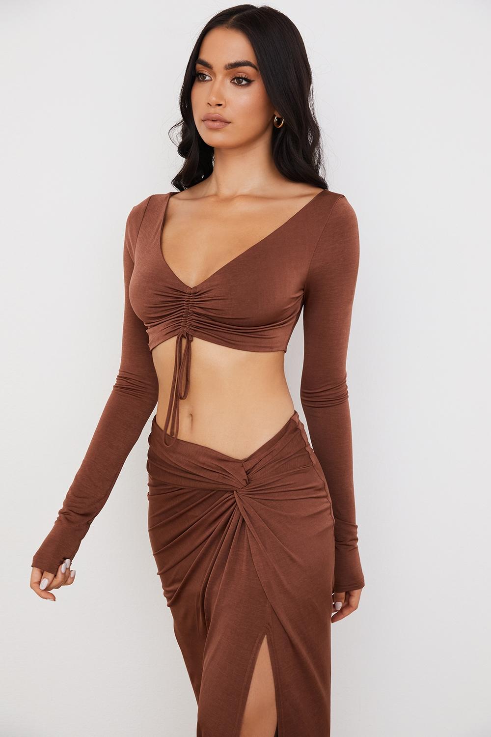 Angelita  chocolate gathered crop top Product Image