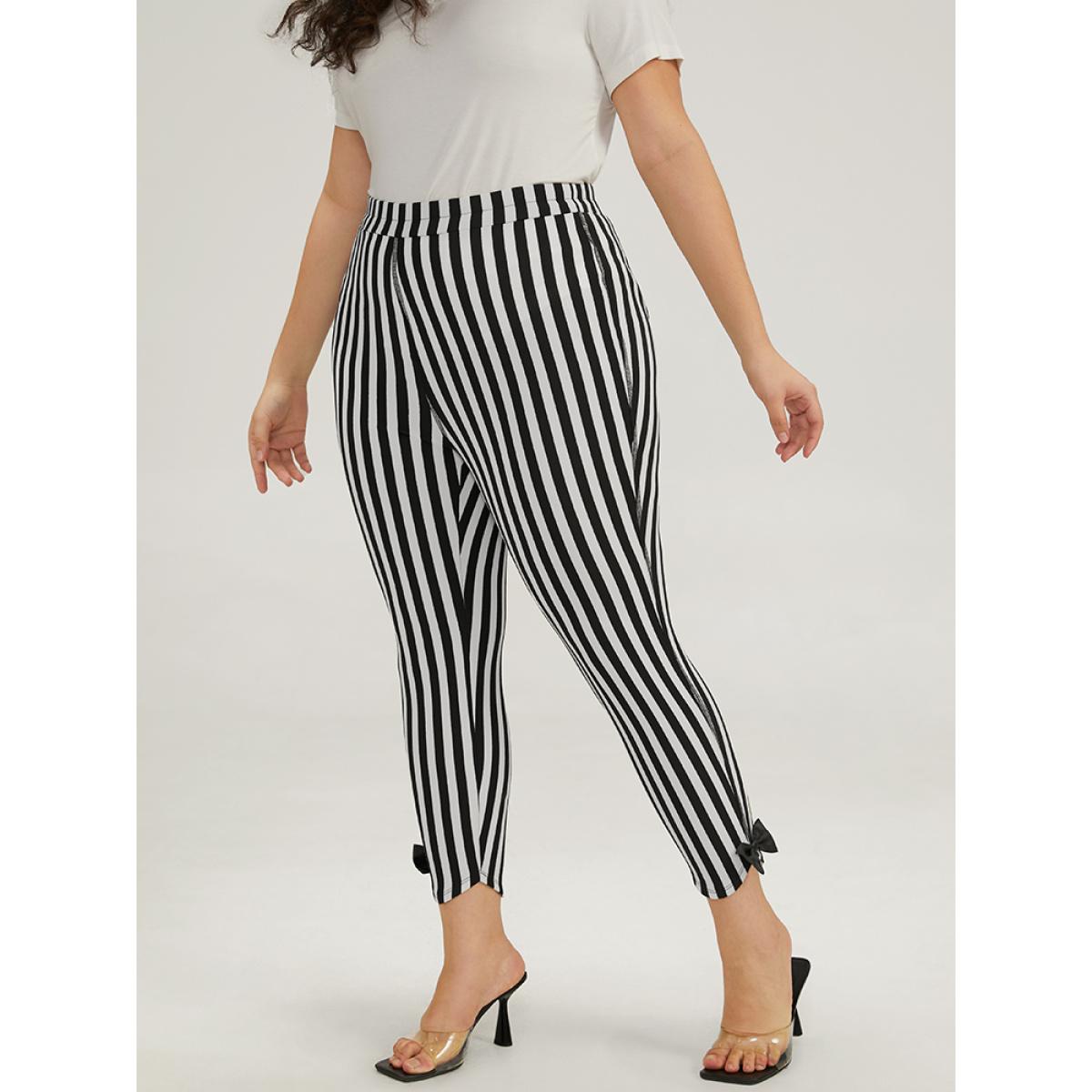 Plus Size Halloween Striped Patchwork Bowknot Pants Women Multicolor Elegant Bodycon High Rise Festival-Halloween Pants BloomChic 12/L Product Image