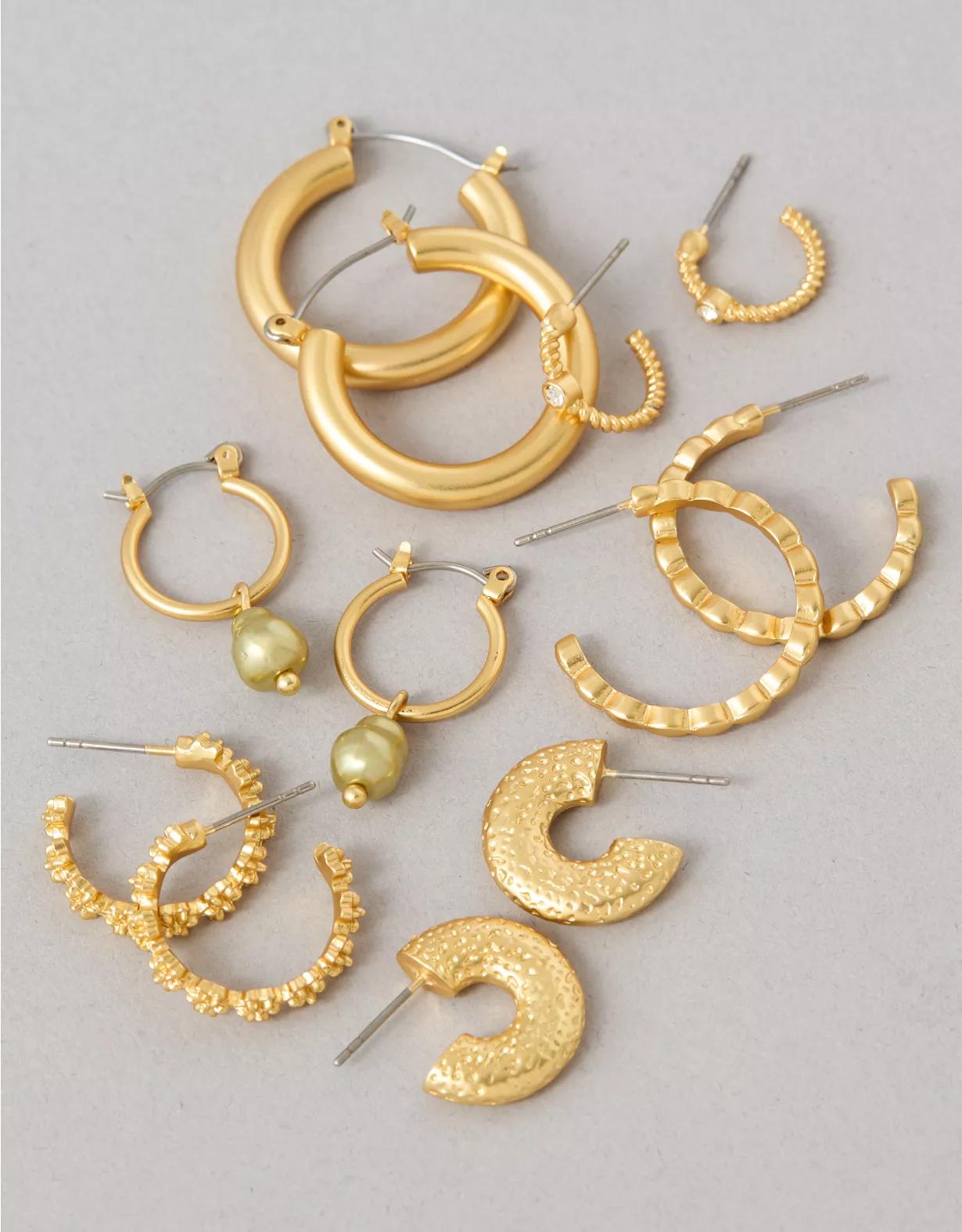 AEO Gold Pearl Hoop Earrings 6-Pack Product Image
