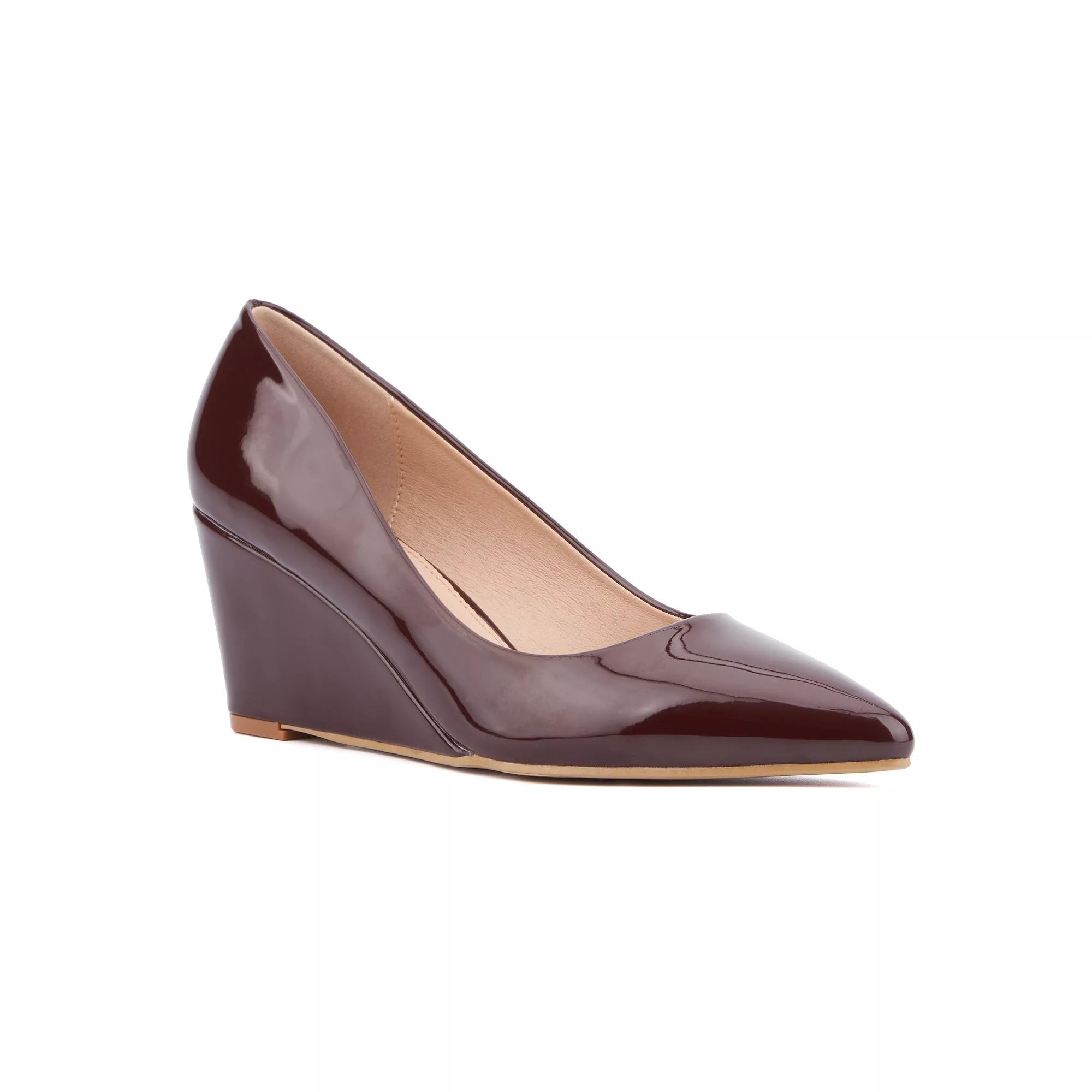 New York & Company Gwen Womens Wedge Heels Brown Patent Product Image