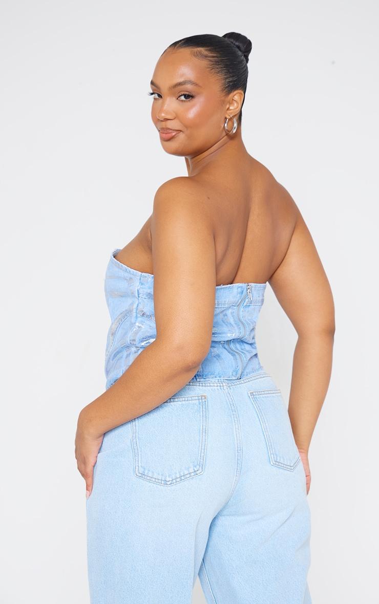 Plus Silver Washed Foil Denim Corset Product Image