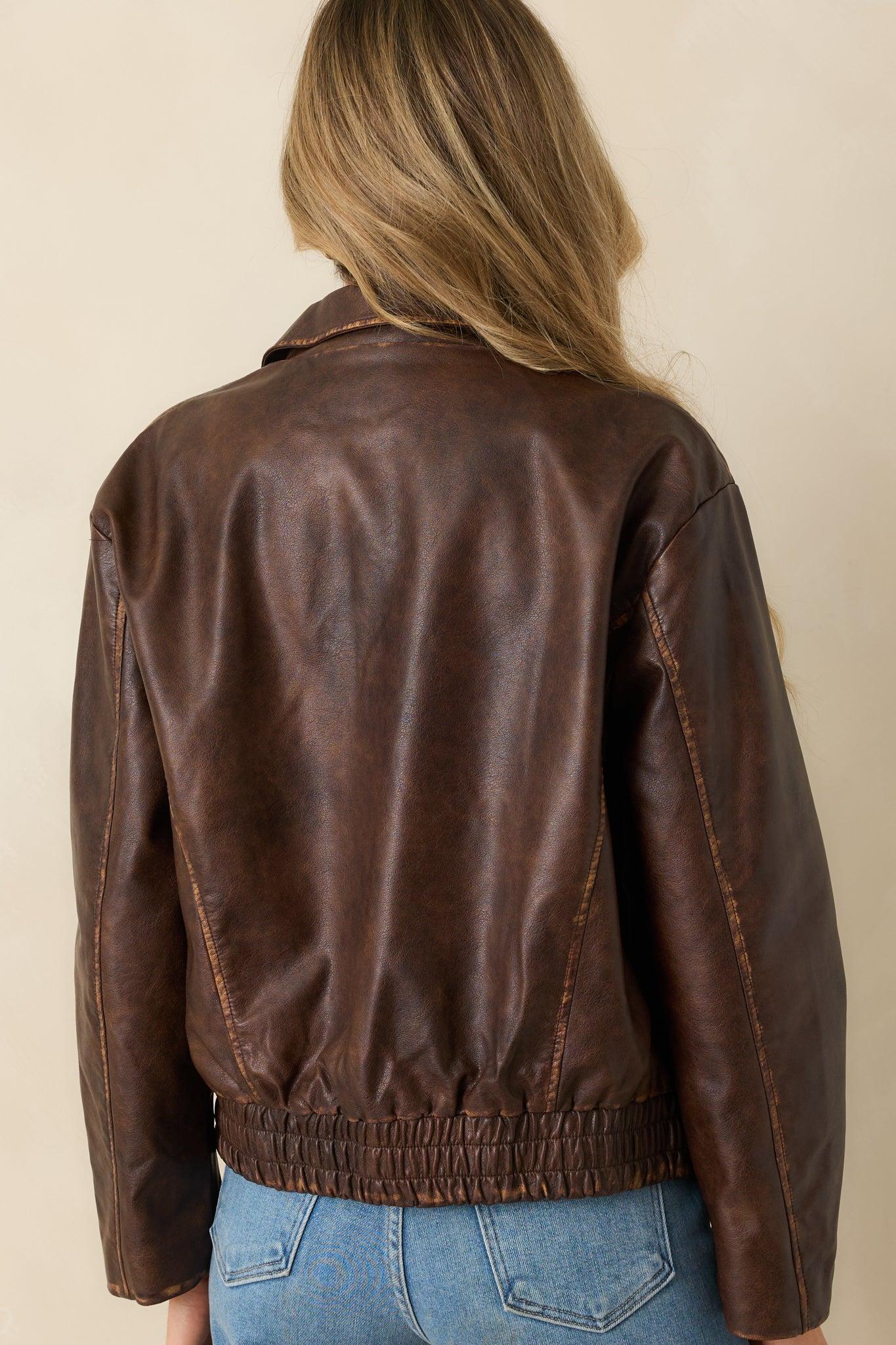 Rugged Reputation Brown Faux Distressed Leather Zip-Up Jacket Product Image