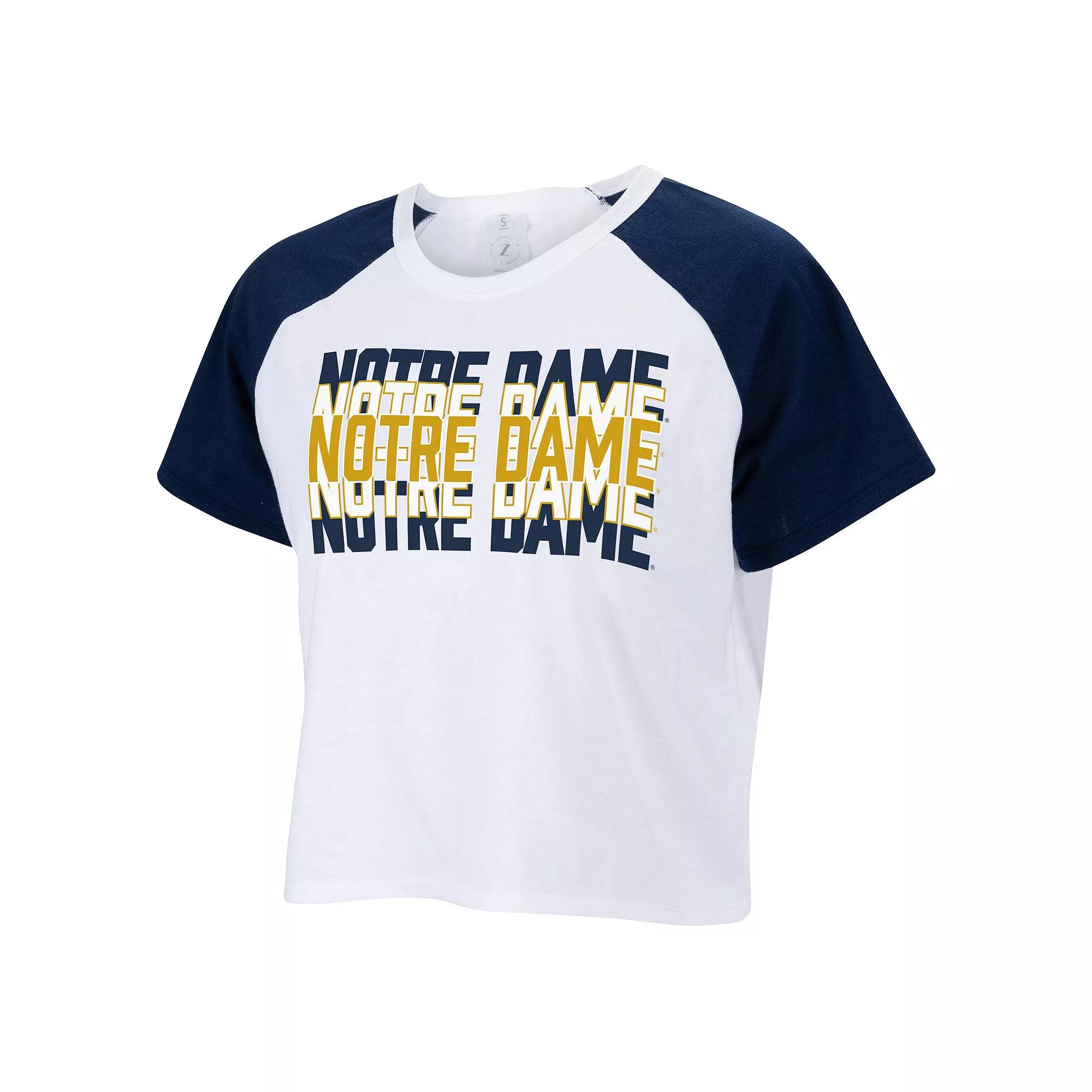 Women's ZooZatz White Notre Dame Fighting Irish Colorblock Repeat Raglan Cropped T-Shirt, Size: XS Product Image