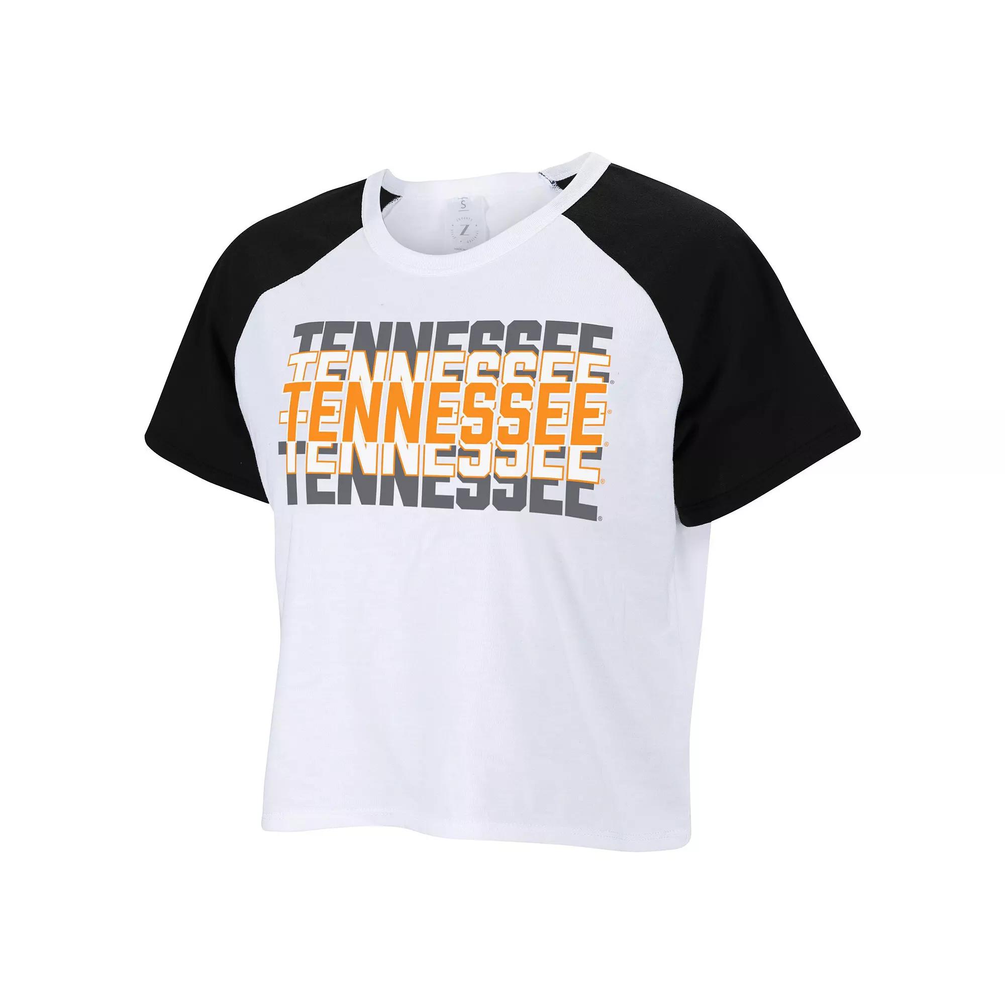 Women's ZooZatz White Tennessee Volunteers Colorblock Repeat Raglan Cropped T-Shirt,  Product Image