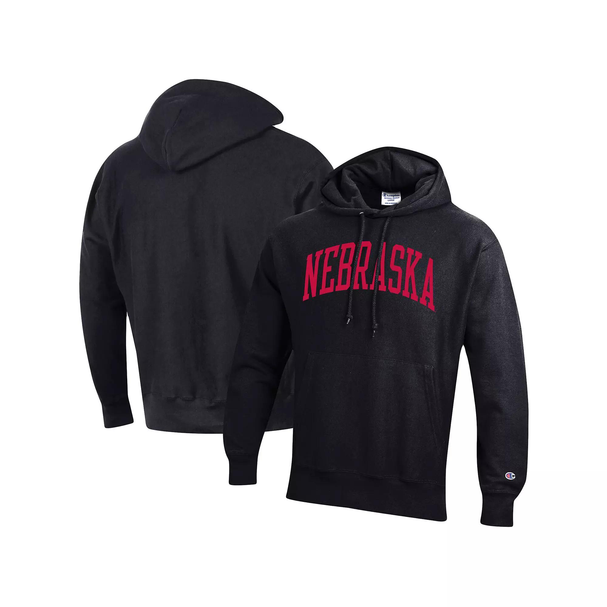 Men's Champion Black Nebraska Huskers Team Arch Reverse Weave Pullover Hoodie,  Product Image