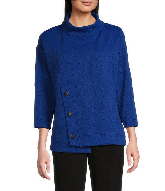 Ali Miles Knit Jacquard Button Detail Mock Neck 3/4 Sleeve Tunic Product Image