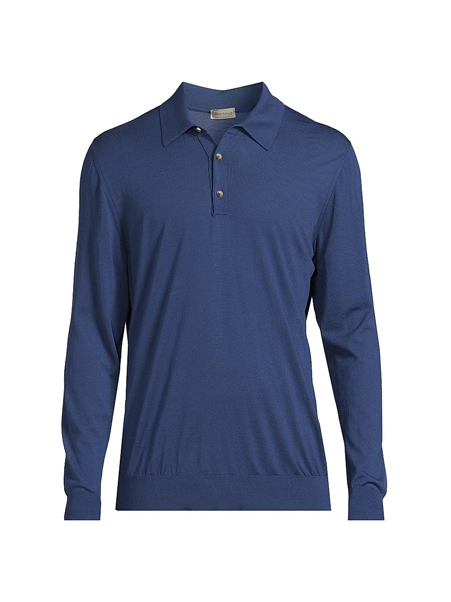 Mens Wool Long-Sleeve Polo Shirt Product Image