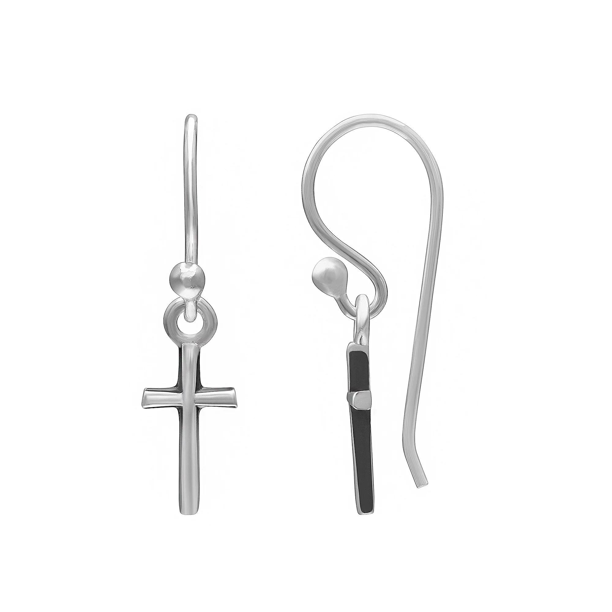 PRIMROSE Sterling Silver Cross Fishhook Earrings, Women's Product Image