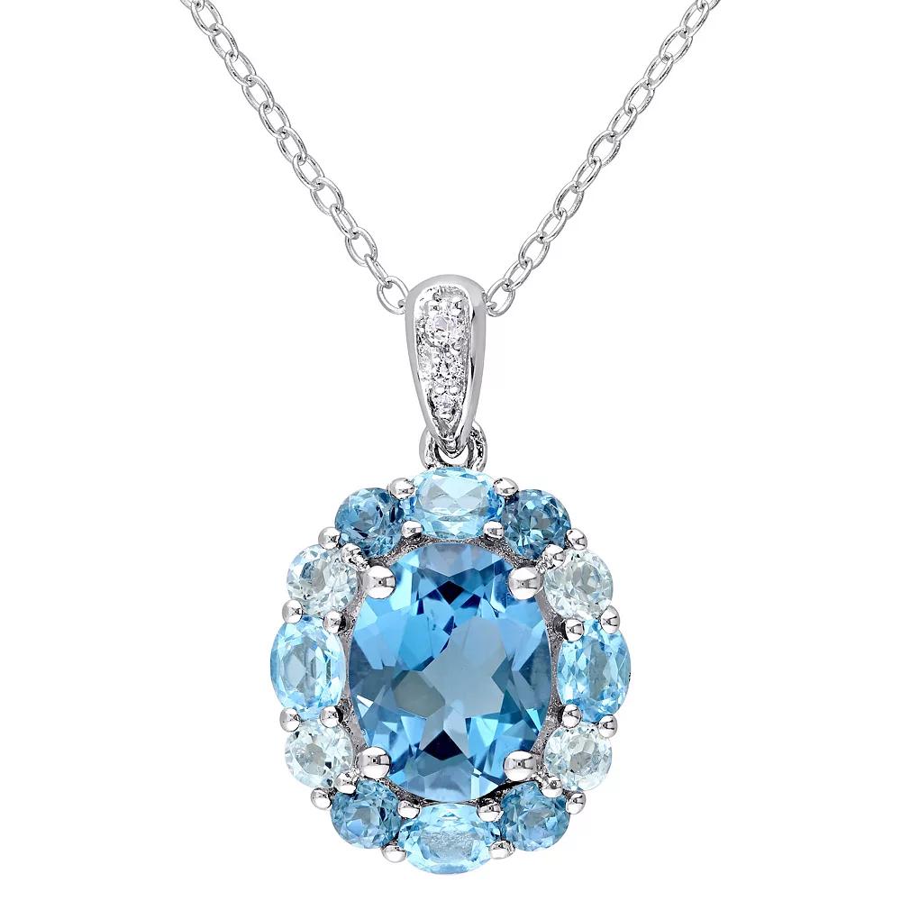 Stella Grace Sterling Silver Multi-Blue Topaz & White Topaz Floral Pendant Necklace, Women's,  Product Image