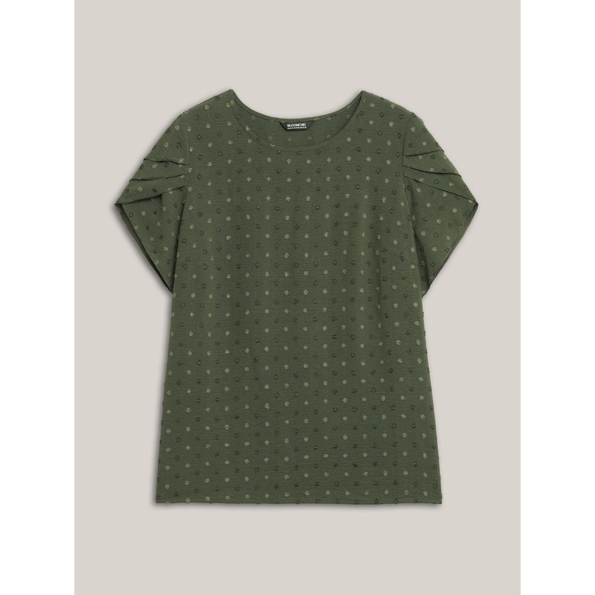 Plus Size ArmyGreen Textured Color Contrast Petal Sleeve Blouse Women Timeless Short sleeve Round Neck Elegant Blouses BloomChic 28/5X Product Image