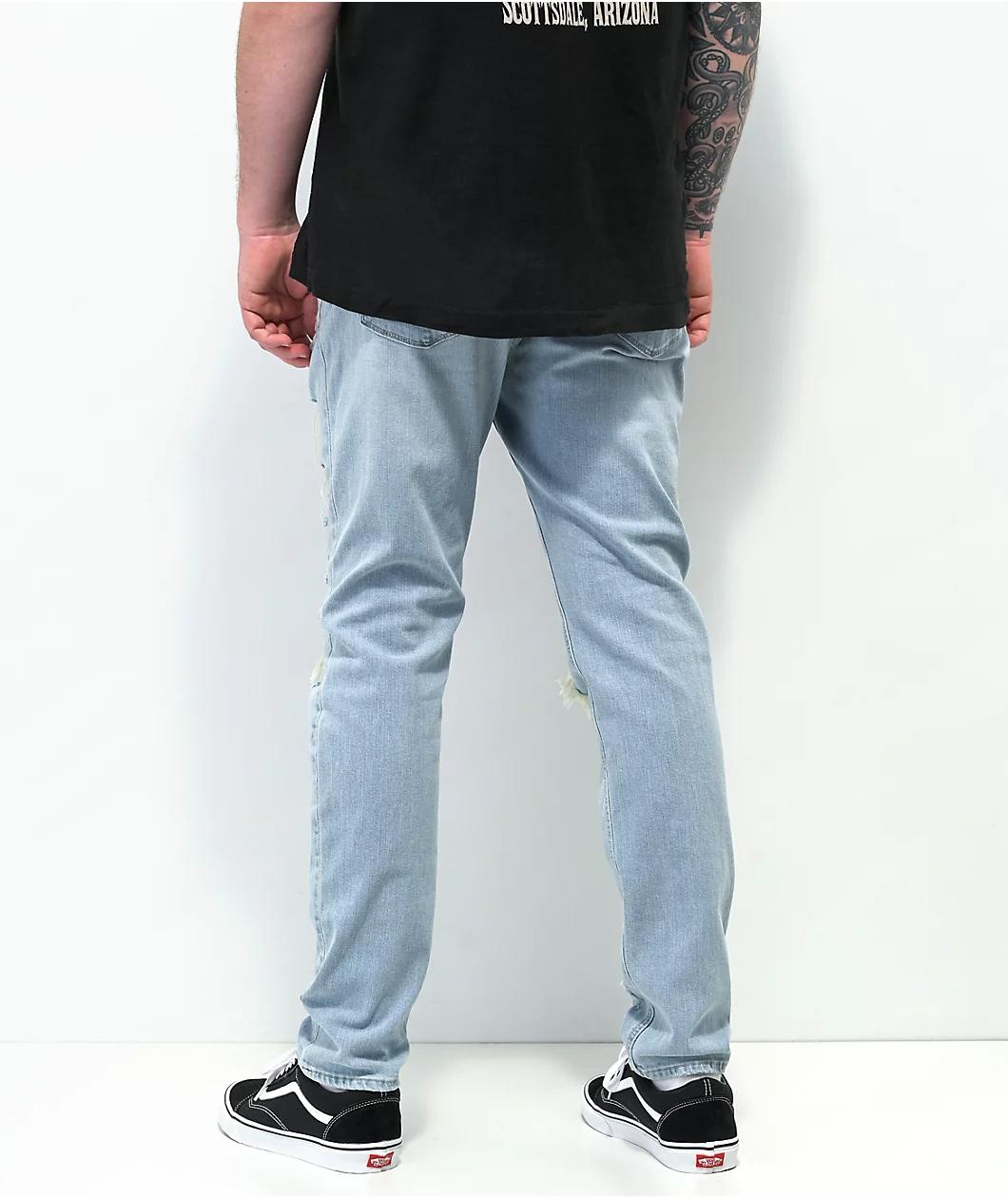 Empyre Verge Sprint Blue Distressed Tapered Skinny Jeans Product Image