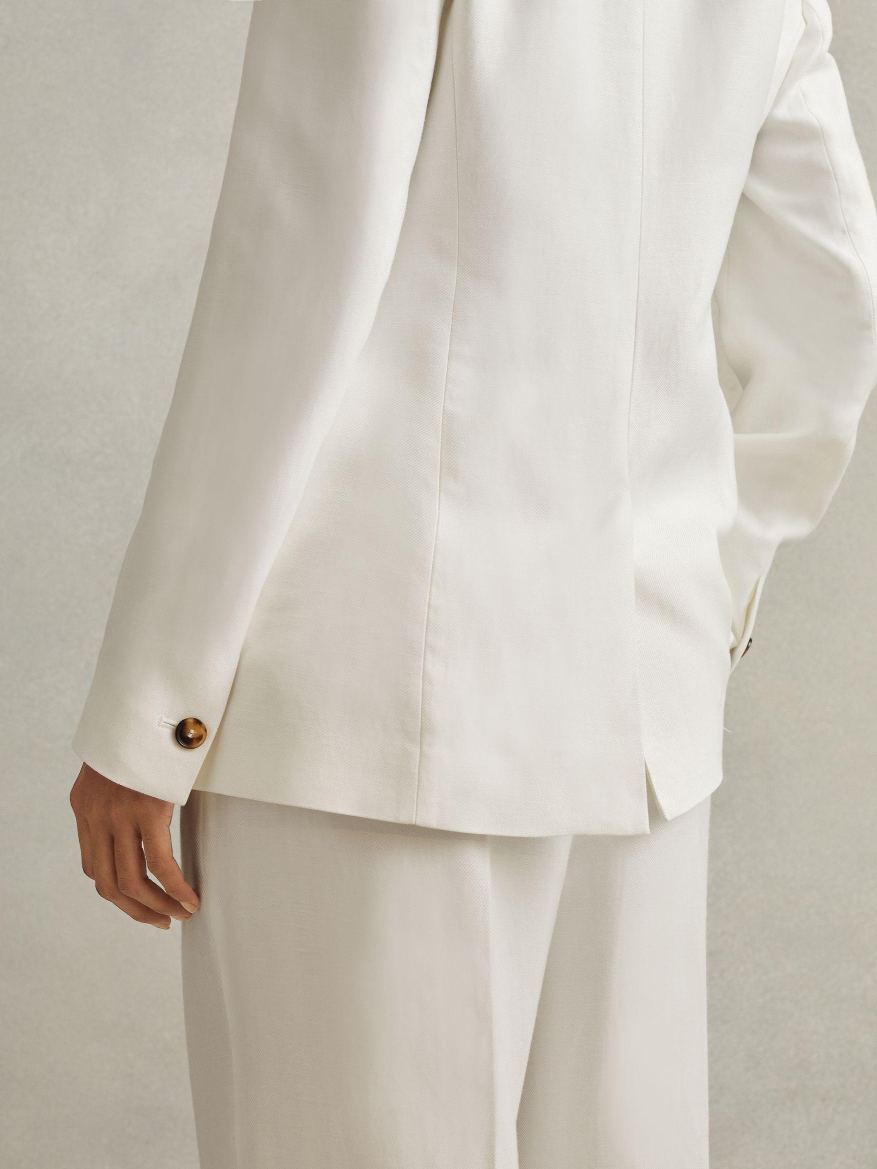 Petite Viscose-Linen Double Breasted Suit Blazer in White Product Image