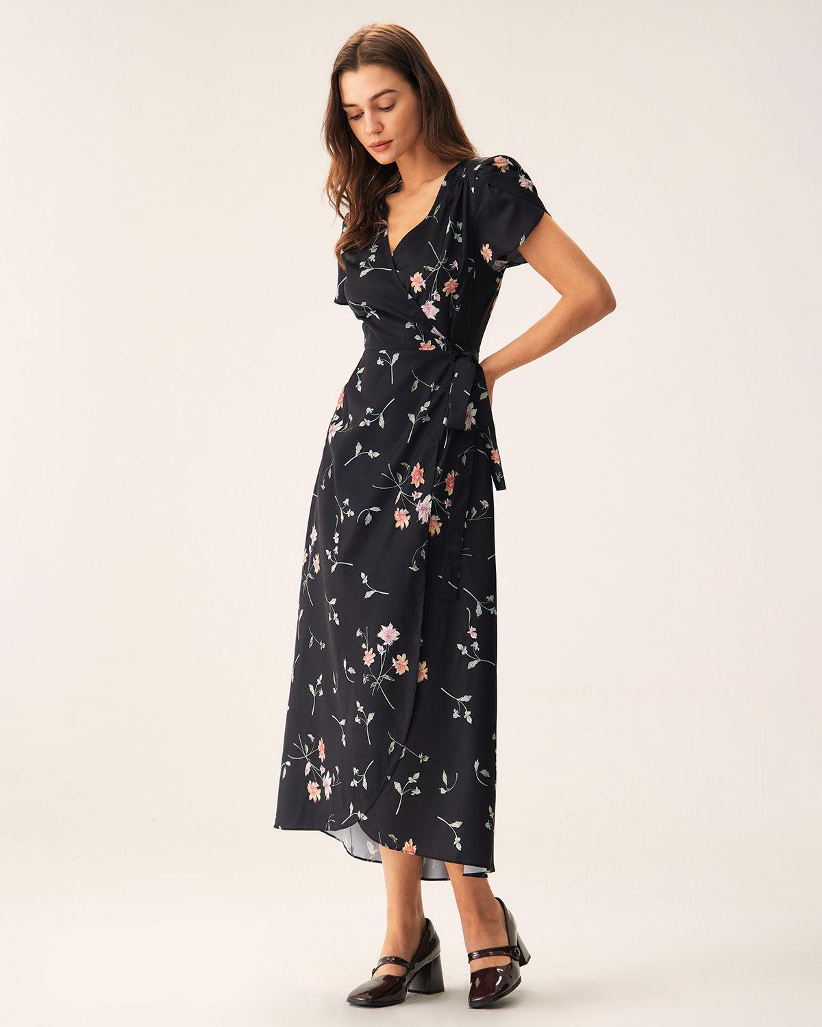 Black Floral Wrap Maxi Dress Product Image