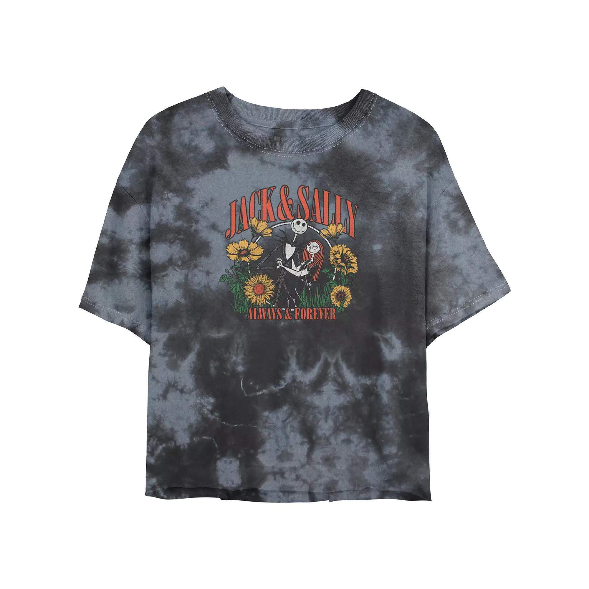 Disney's The Nightmare Before Christmas Jack And Sally Always And Forever Crop Top Bombard Wash Juniors' Graphic Tee, Women's, Size: Small, Black Grey Product Image